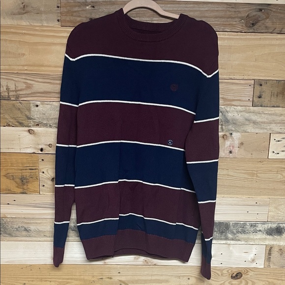 Chaps size Large Maroon White and Navy Stripe Soft Stretchy Crewneck Sweater